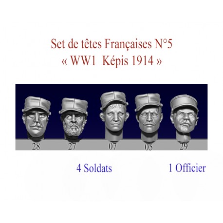 Set of French heads N°5 " WW1 cap 1914"